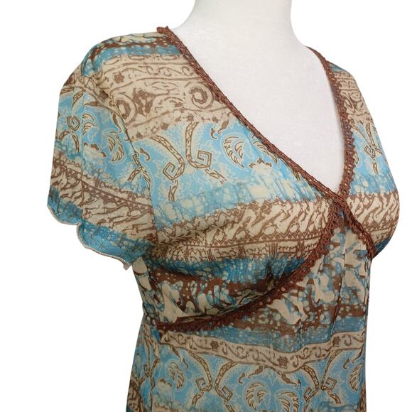 Vintage Y2K Womens Babydoll Crochet Lace Trim Top Size S Tie Waist Boho Coquette - Picture 2 of 11